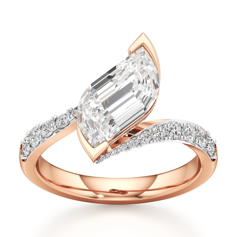 Main Image 1 of J'Lure Leaf Step-Cut Lab-Grown Diamond Bypass Engagement Ring 2-1/2 ct tw 18K Rose Gold