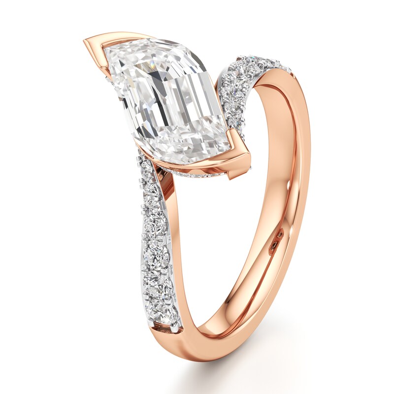 Main Image 4 of J'Lure Leaf Step-Cut Lab-Grown Diamond Bypass Engagement Ring 2-1/2 ct tw 18K Rose Gold