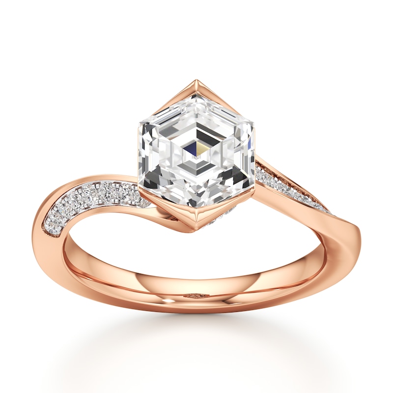 Main Image 1 of J'Lure Hexagon Step-Cut Lab-Grown Diamond Bypass Engagement Ring 2-1/4 ct tw 18K Rose Gold