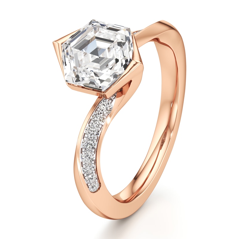 Main Image 4 of J'Lure Hexagon Step-Cut Lab-Grown Diamond Bypass Engagement Ring 2-1/4 ct tw 18K Rose Gold