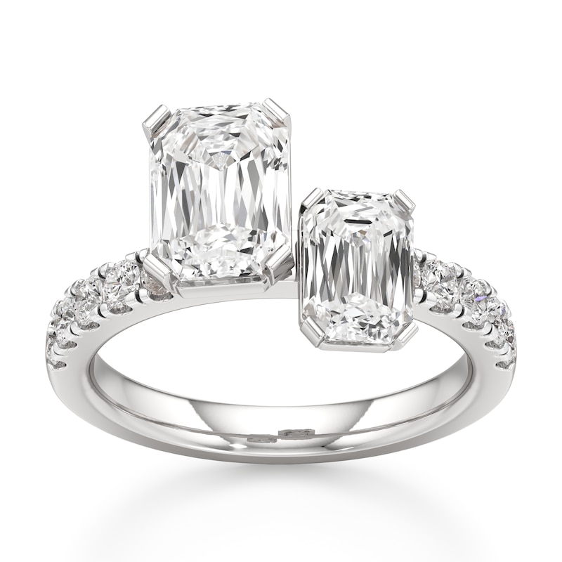 Main Image 1 of J'Lure Imperial-Emerald Step-Cut Two-Stone Lab-Grown Diamond Engagement Ring 3-3/8 ct tw 18K White Gold