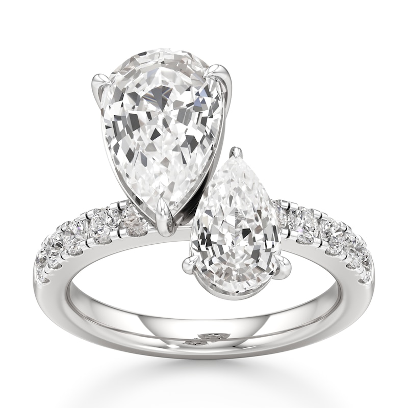 Main Image 1 of J'Lure Pear Step-Cut Two-Stone Lab-Grown Diamond Engagement Ring 4-5/8 ct tw 18K White Gold