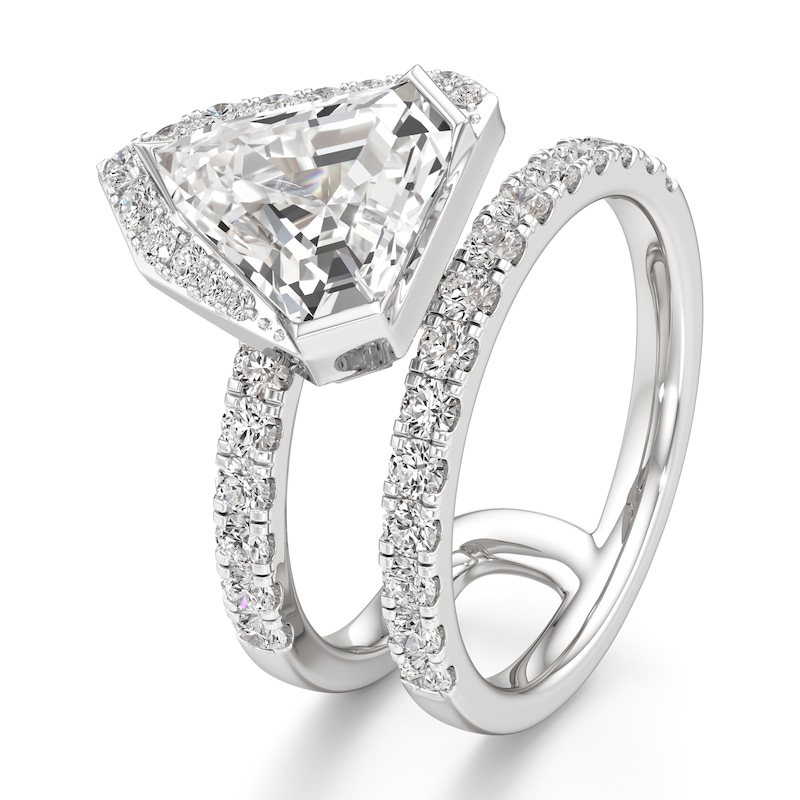 Main Image 4 of J'Lure Shield Step-Cut Lab-Grown Diamond Spiral Engagement Ring 3-7/8 ct tw 18K White Gold
