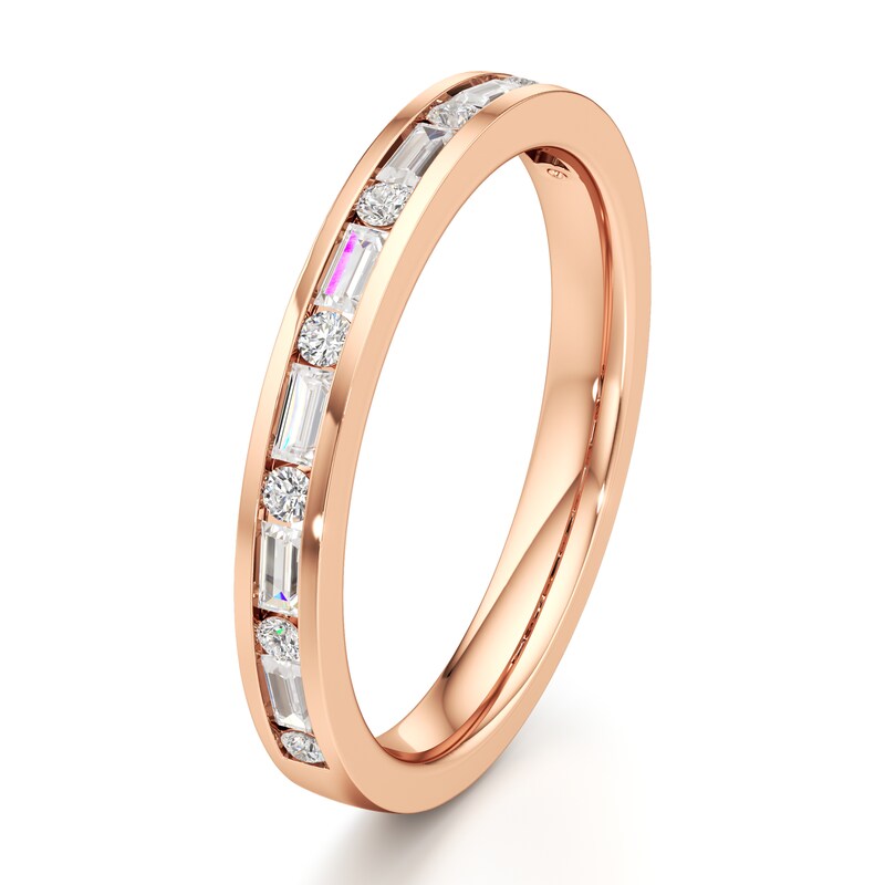 Main Image 4 of J'Lure Baguette & Round-Cut Lab-Grown Diamond Wedding Band 3/8 ct tw 18K Rose Gold