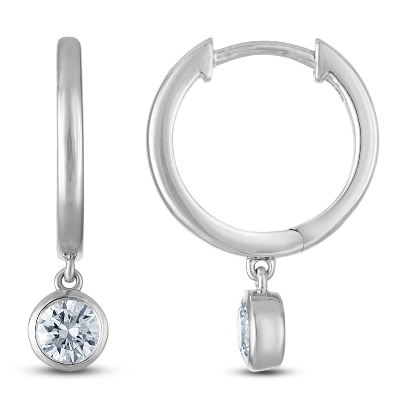 Main Image 1 of Round-Cut Lab-Grown Diamond Solitaire Dangle Hoop Earrings 1/2 ct tw 14K White Gold (SI2/F)