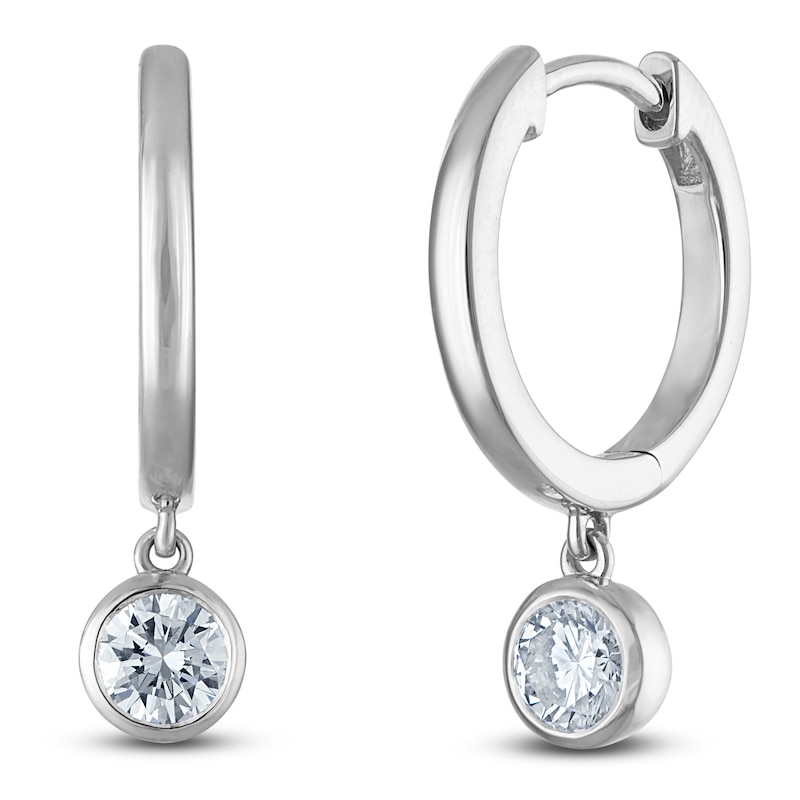 Main Image 2 of Round-Cut Lab-Grown Diamond Solitaire Dangle Hoop Earrings 1/2 ct tw 14K White Gold (SI2/F)