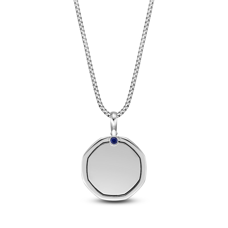 Main Image 3 of Men's Natural Blue Sapphire & Black Diamond Lion Necklace 1/4 ct tw Sterling Silver 24"