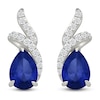 Thumbnail Image 1 of Pear-Shaped Blue Lab-Created Sapphire & White Lab-Created Sapphire Halo Stud Earrings Sterling Silver