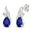 Thumbnail Image 2 of Pear-Shaped Blue Lab-Created Sapphire & White Lab-Created Sapphire Halo Stud Earrings Sterling Silver