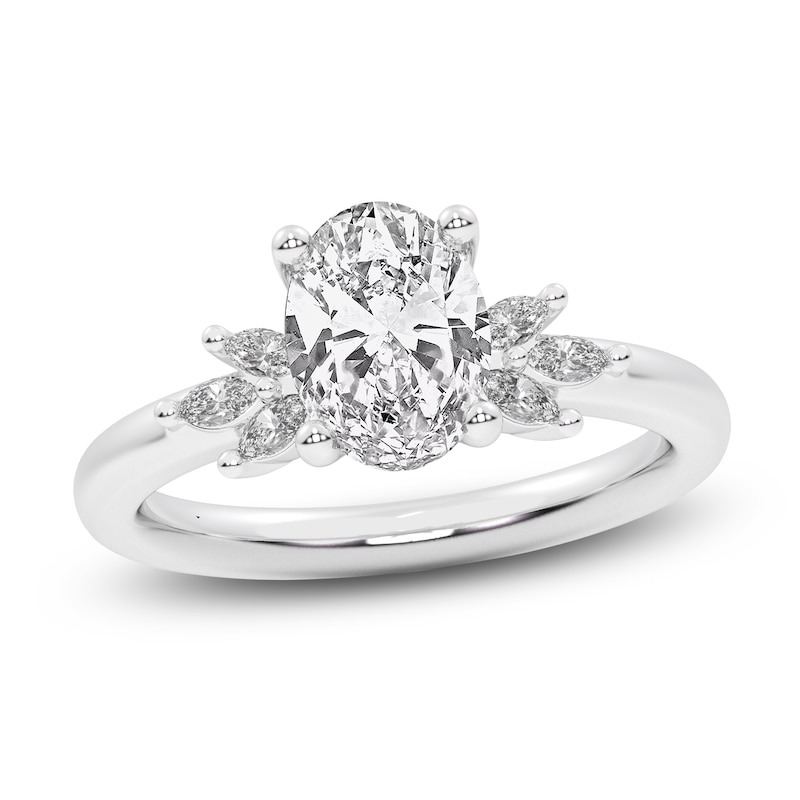 Main Image 1 of Oval-Cut Lab-Grown Diamond Floral Engagement Ring 2 ct tw 14K White Gold