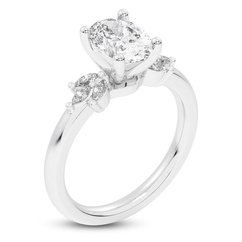 Main Image 2 of Oval-Cut Lab-Grown Diamond Floral Engagement Ring 2 ct tw 14K White Gold
