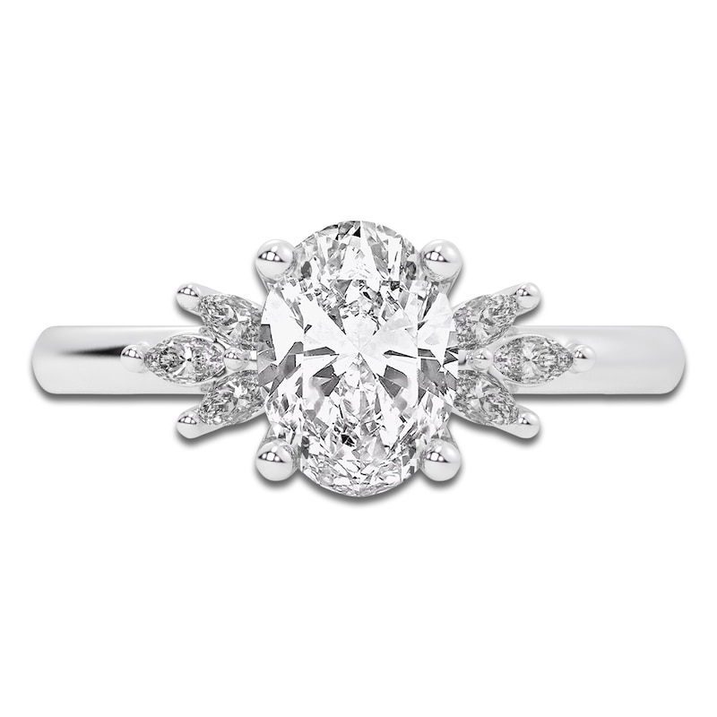 Main Image 3 of Oval-Cut Lab-Grown Diamond Floral Engagement Ring 2 ct tw 14K White Gold