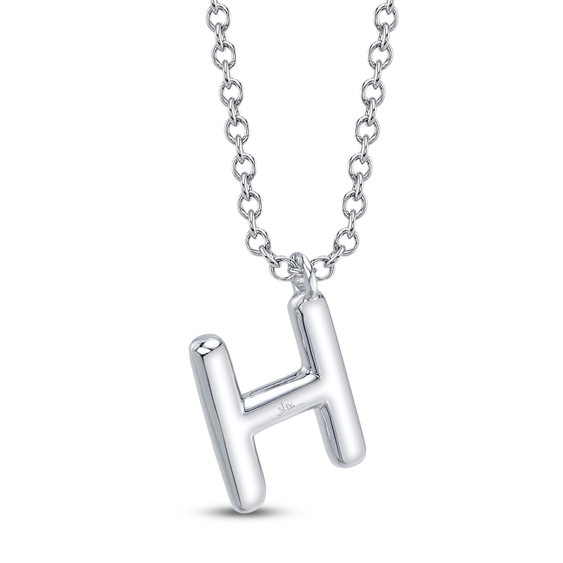 Main Image 3 of Shy Creation Diamond Letter H Pavé Necklace 1/15 ct tw 14K White Gold 18" SC55028331-H