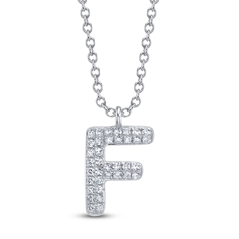 Main Image 1 of Shy Creation Diamond Letter F Pavé Necklace 1/20 ct tw 14K White Gold 18" SC55028331-F