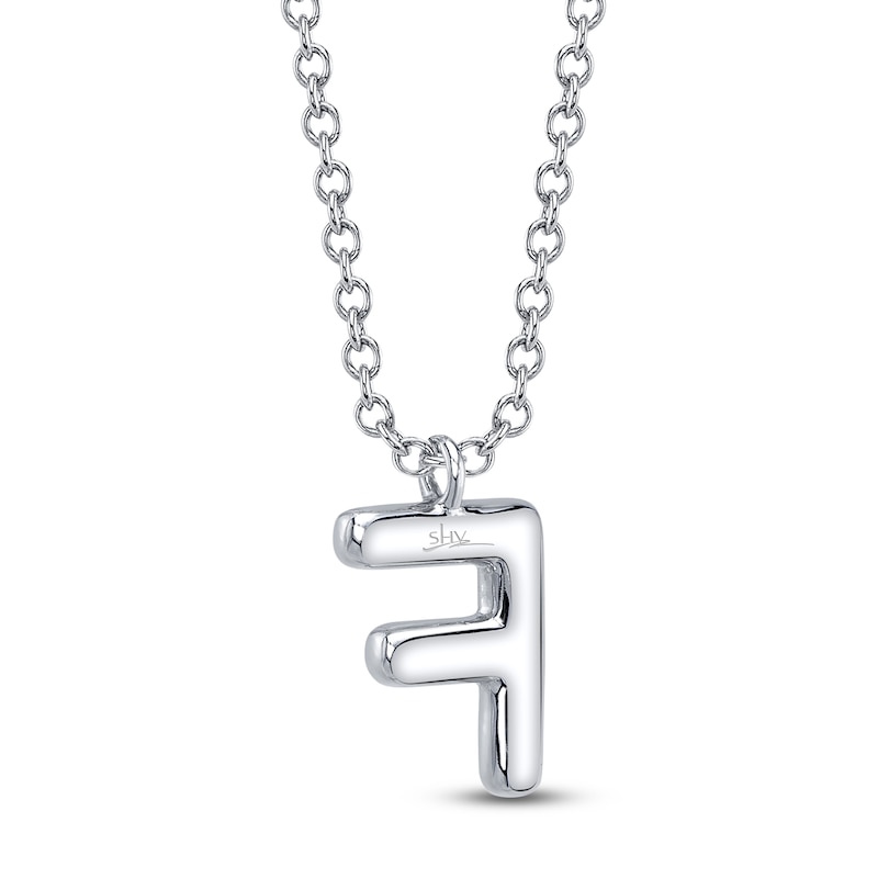 Main Image 3 of Shy Creation Diamond Letter F Pavé Necklace 1/20 ct tw 14K White Gold 18" SC55028331-F