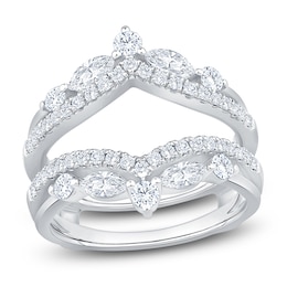 Certified Marquise & Round-Cut Diamond Chevron Enhancer Ring 1 ct tw 14K White Gold