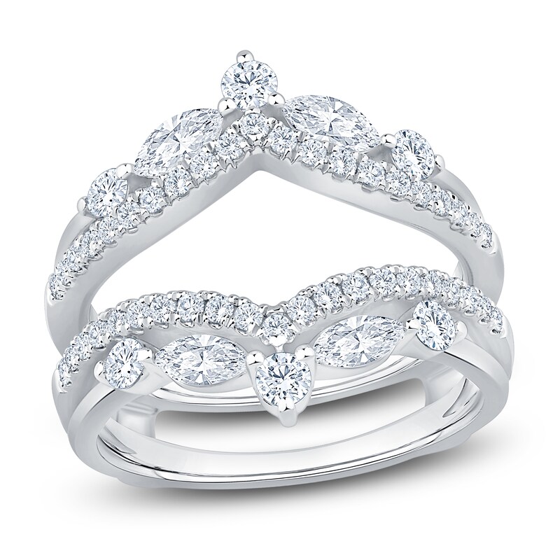 Main Image 1 of Certified Marquise & Round-Cut Diamond Chevron Enhancer Ring 1 ct tw 14K White Gold