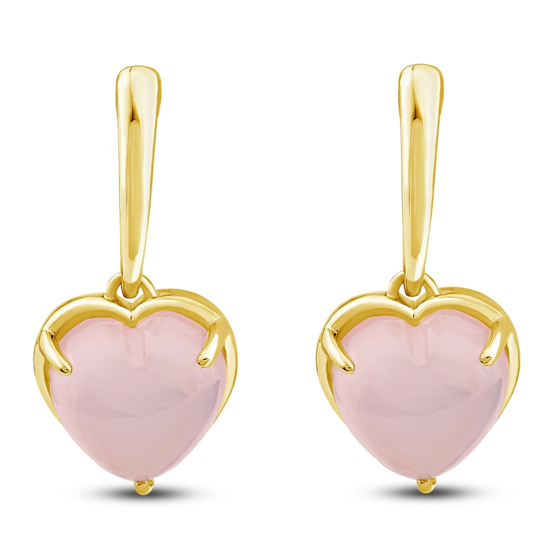 Main Image 1 of Charm'd by Lulu Frost Heart-Shaped Natural Pink Quartz Drop Earrings 10K Yellow Gold