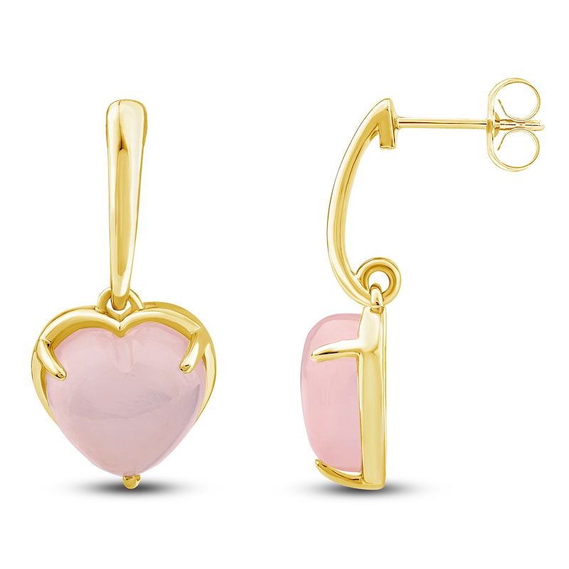 Main Image 2 of Charm'd by Lulu Frost Heart-Shaped Natural Pink Quartz Drop Earrings 10K Yellow Gold