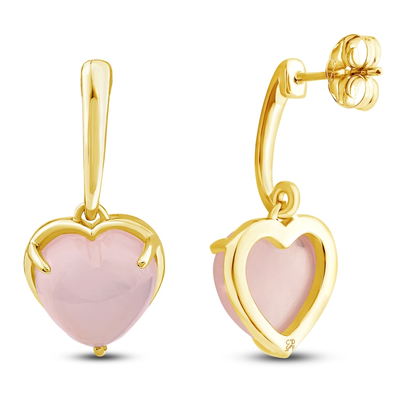 Main Image 3 of Charm'd by Lulu Frost Heart-Shaped Natural Pink Quartz Drop Earrings 10K Yellow Gold