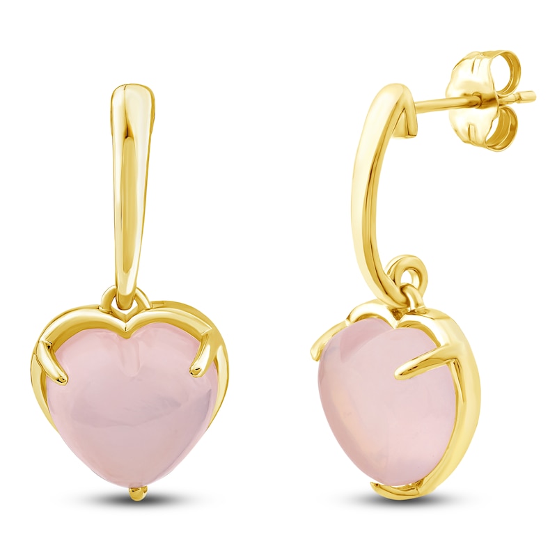 Main Image 4 of Charm'd by Lulu Frost Heart-Shaped Natural Pink Quartz Drop Earrings 10K Yellow Gold