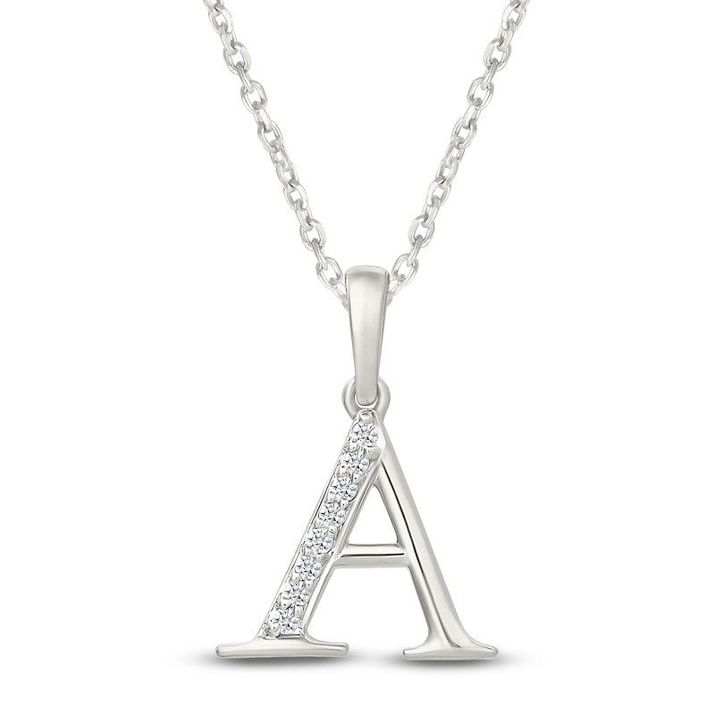 Main Image 1 of Diamond Initial A Necklace 1/20 ct tw 10K White Gold 18"