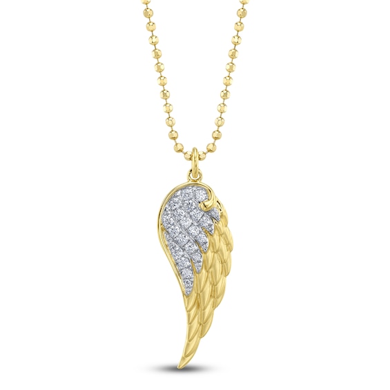 Shy Creation Diamond Angel Wing Necklace 1/5 ct tw 14K Yellow Gold 18" SC55029038RD