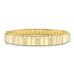Shy Creation Diamond Brick-Pattern Bangle Bracelet 1/3 ct tw 14K Yellow Gold