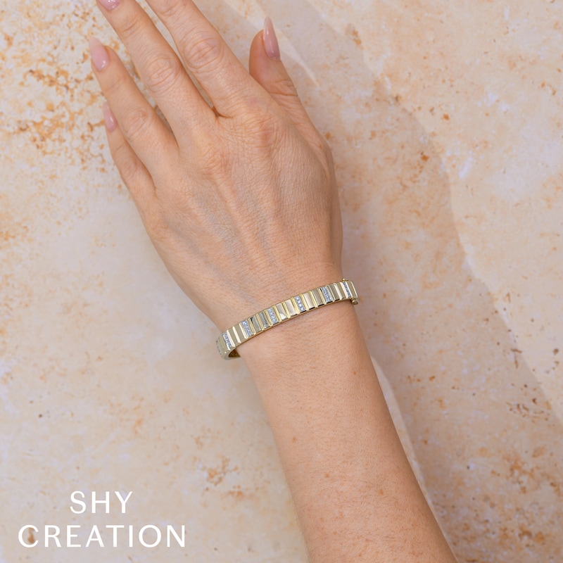 Main Image 4 of Shy Creation Diamond Brick-Pattern Bangle Bracelet 1/3 ct tw 14K Yellow Gold
