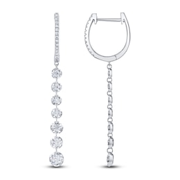Shy Creation Graduated Diamond Drop Hoop Earrings 3/8 ct tw 14K White Gold