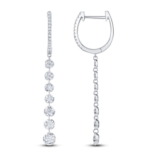 Shy Creation Graduated Diamond Drop Hoop Earrings 3/8 ct tw 14K White Gold SC55029046