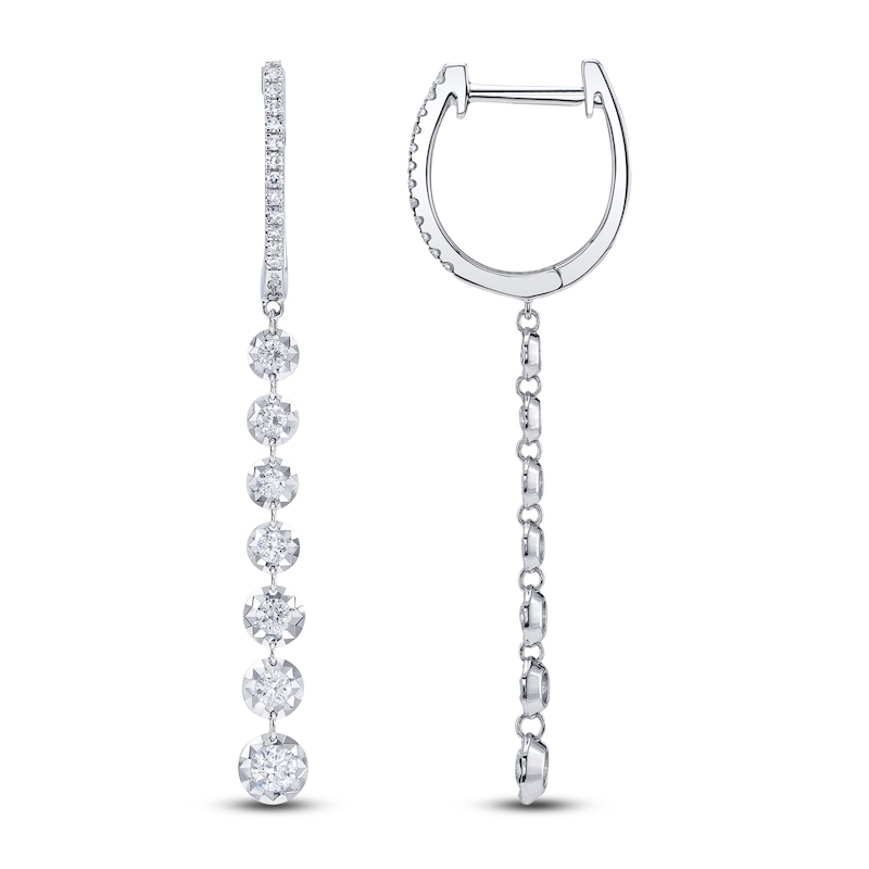 Main Image 1 of Shy Creation Graduated Diamond Drop Hoop Earrings 3/8 ct tw 14K White Gold