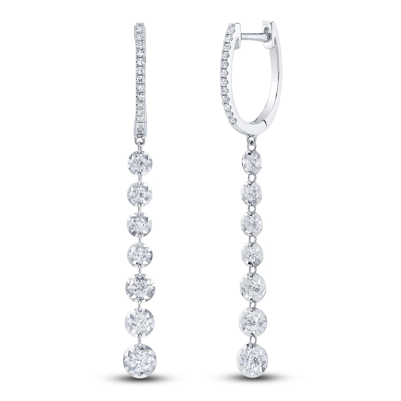 Main Image 2 of Shy Creation Graduated Diamond Drop Hoop Earrings 3/8 ct tw 14K White Gold