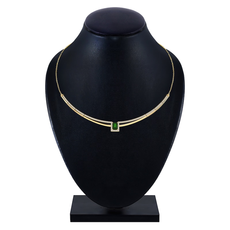Main Image 4 of Baguette-Cut Natural Brazilian Cruzeiro Tourmaline & Diamond Necklace 3/4 ct tw 14K Yellow Gold 18"