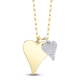 Shy Creation Diamond Pavé Double Heart Charm Necklace 1/10 ct tw 14K Two-Tone Gold 18"