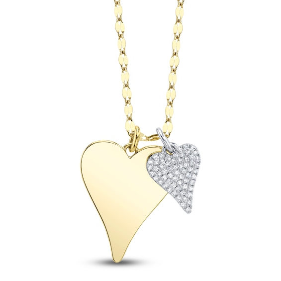 Shy Creation Diamond Pavé Double Heart Charm Necklace 1/10 ct tw 14K Two-Tone Gold 18" SC55029029