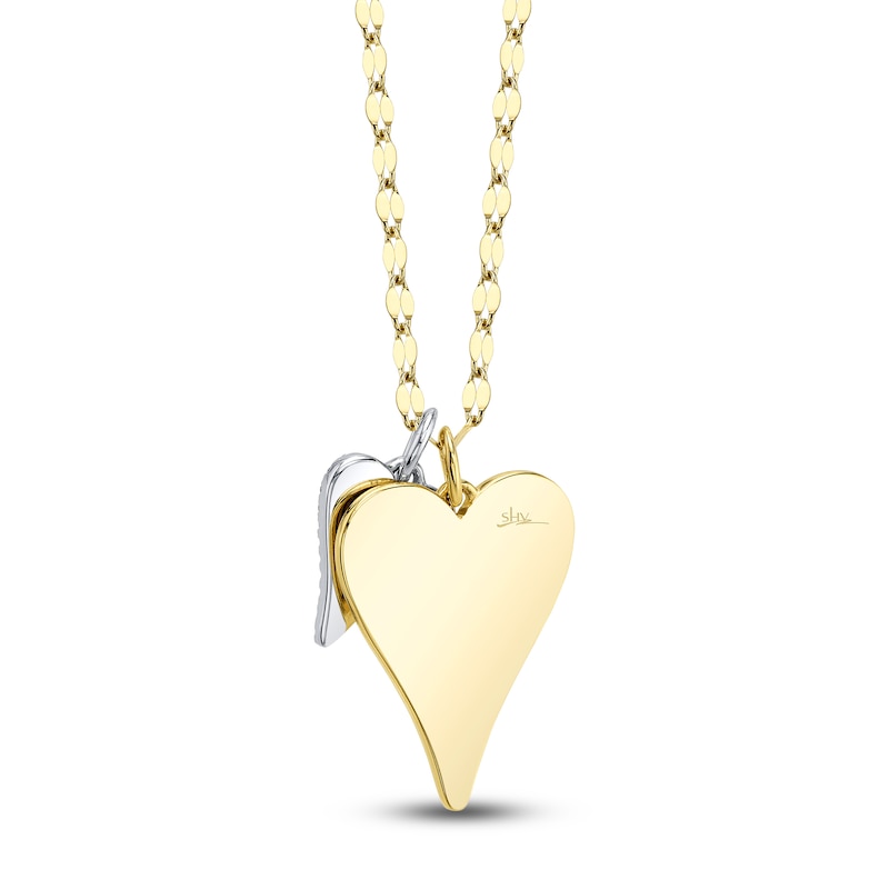 Main Image 3 of Shy Creation Diamond Pavé Double Heart Charm Necklace 1/10 ct tw 14K Two-Tone Gold 18"