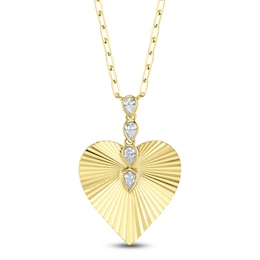 Shy Creation Pear-Shaped Diamond Textured Heart Drop Necklace 1/6 ct tw 14K Yellow Gold 18"