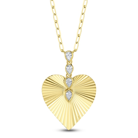 Shy Creation Pear-Shaped Diamond Textured Heart Drop Necklace 1/6 ct tw 14K Yellow Gold 18" JR55028971