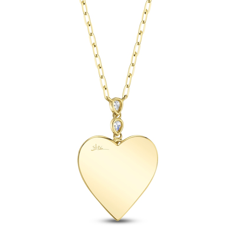 Main Image 2 of Shy Creation Pear-Shaped Diamond Textured Heart Drop Necklace 1/6 ct tw 14K Yellow Gold 18"
