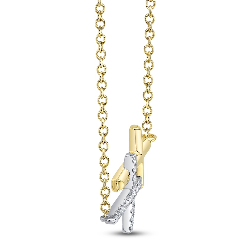 Main Image 2 of Shy Creation Diamond Double Sideways Cross Necklace 1/20 ct tw 14K Two-Tone Gold 18"