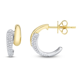 Shy Creation Diamond Mini J-Hoop Earrings 1/5 ct tw 14K Two-Tone Gold