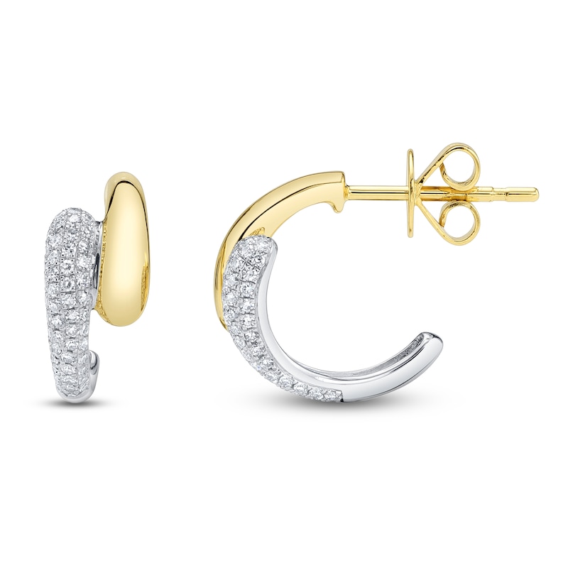 Main Image 1 of Shy Creation Diamond Mini J-Hoop Earrings 1/5 ct tw 14K Two-Tone Gold