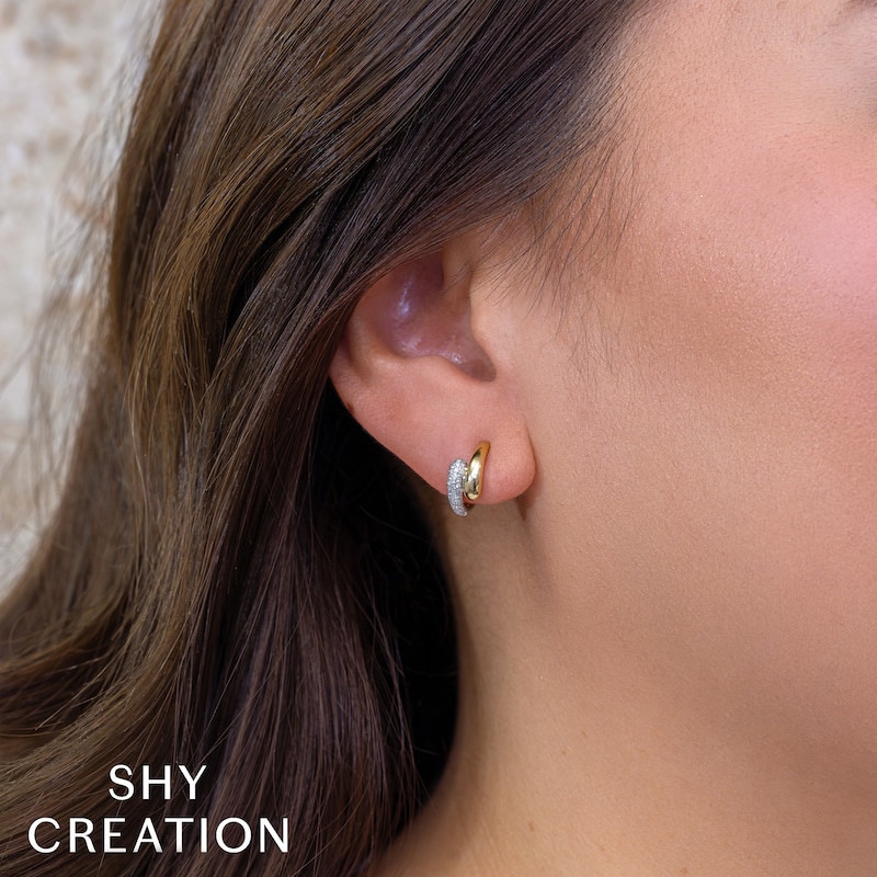 Main Image 3 of Shy Creation Diamond Mini J-Hoop Earrings 1/5 ct tw 14K Two-Tone Gold