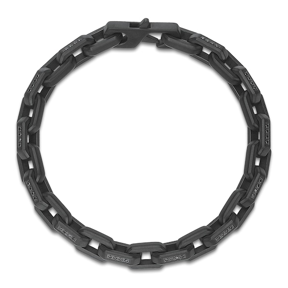 Men's Black Spinel Link Chain Bracelet Stainless Steel 8.5"
