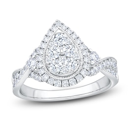 Brilliant Moments Certified Multi-Diamond Pear Halo Engagement Ring 1 ct tw 14K White Gold