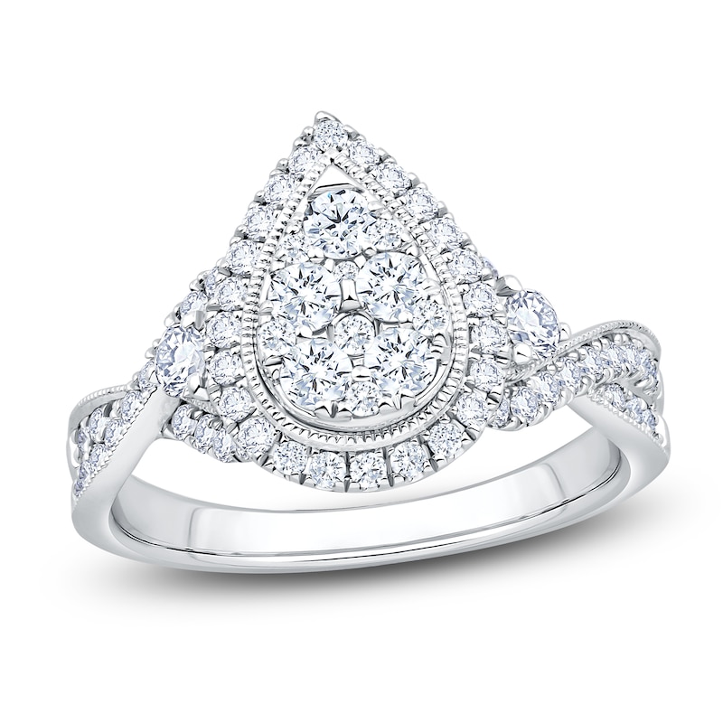 Main Image 1 of Brilliant Moments Certified Multi-Diamond Pear Halo Engagement Ring 1 ct tw 14K White Gold