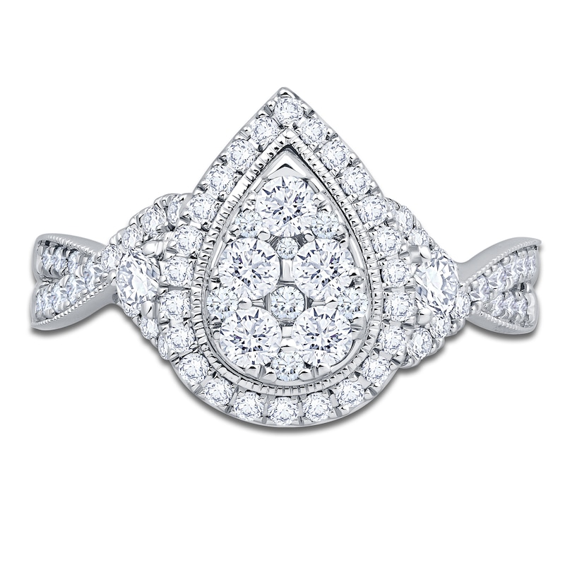 Main Image 3 of Brilliant Moments Certified Multi-Diamond Pear Halo Engagement Ring 1 ct tw 14K White Gold