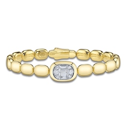 Shy Creation Baguette & Round-Cut Multi-Diamond Pillow Link Bangle Bracelet 1/2 ct tw 14K Yellow Gold