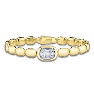 Shy ICON Lumeria Baguette & Round-Cut Multi-Diamond Pillow Link Bangle Bracelet 1/2 ct tw 14K Yellow Gold B22001553ZS